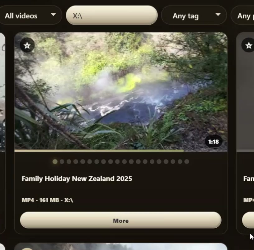Static FolderStream thumbnail preview showing multiple preview points on a video card.